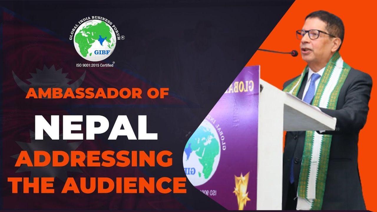 Youtube Thumbnail - Ambassador of Nepal addressing the audience during the International Business Seminar 2023